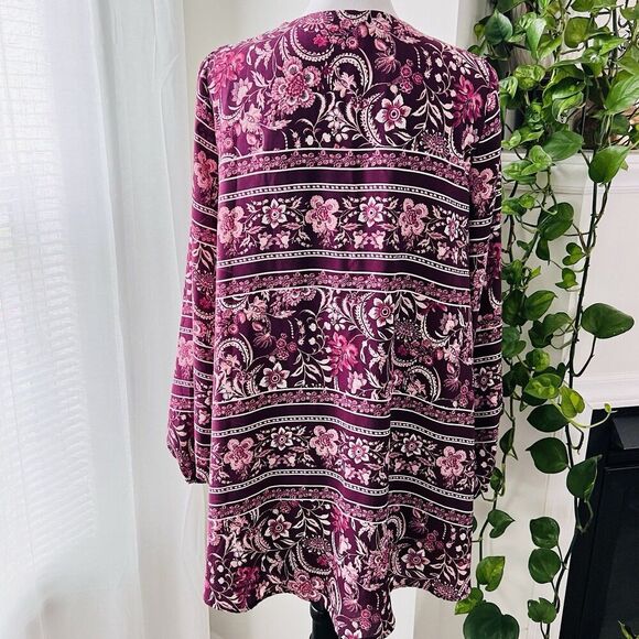 Show Me Your MuMu Burgundy Red Floral Soft Flowy Boho Tunic Dress Blouse Size XS - Picture 6 of 8